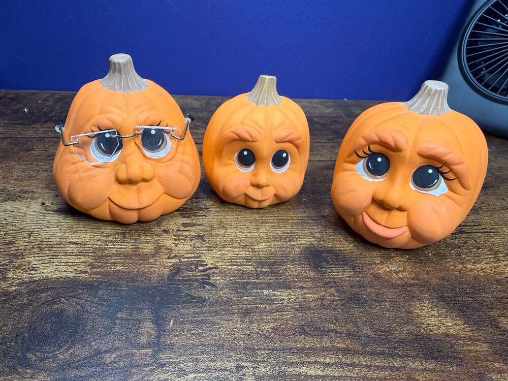 Vintage Ceramic Anthropomorphic Pumpkin Figurines Set Of 3 Halloween